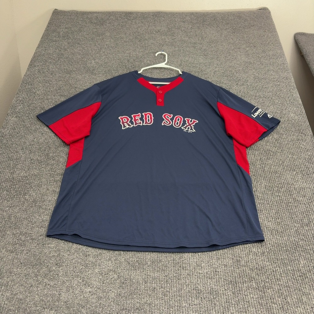 Boston Red Sox Majestic Jersey Mens 2XL Blue Polyester Henley Sportswear Style